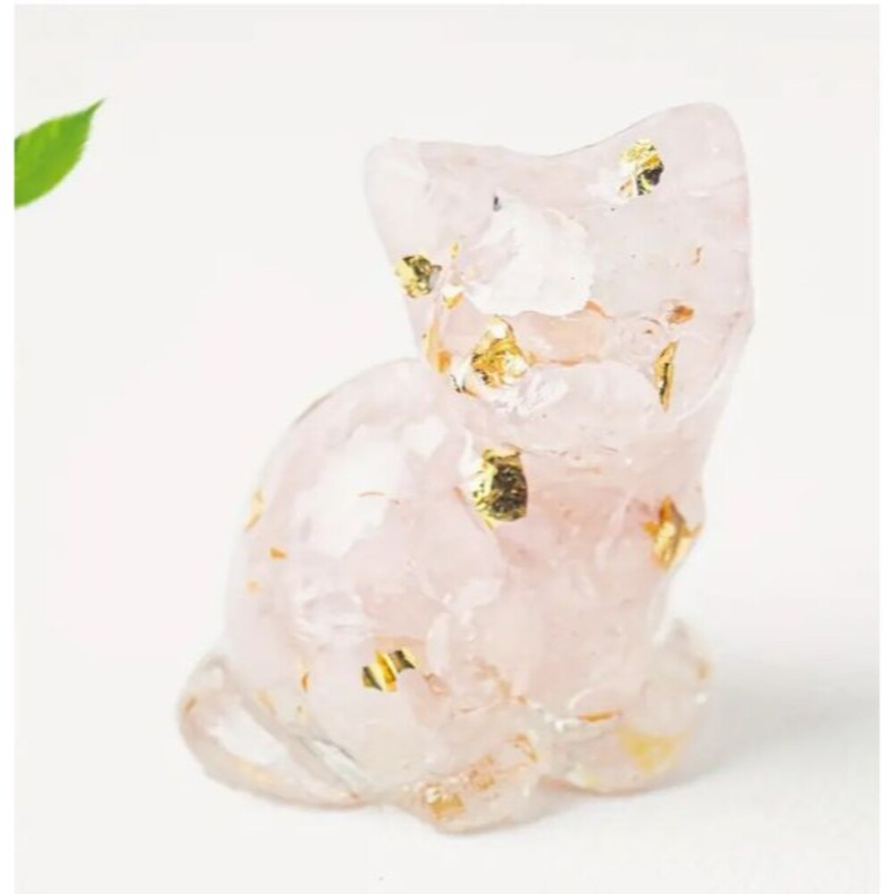 Pink Rose Quartz Gold Glitter Resin Cat Decor Sitting Cat Kitty